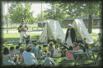 Members of the 49th Foot presenting to the children St. Stephen's Catholic School, Cayuga, ON